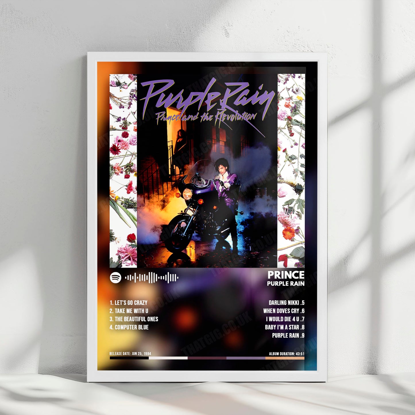 Prince "Purple Rain " Album Cover Poster - with Complete Tracklist