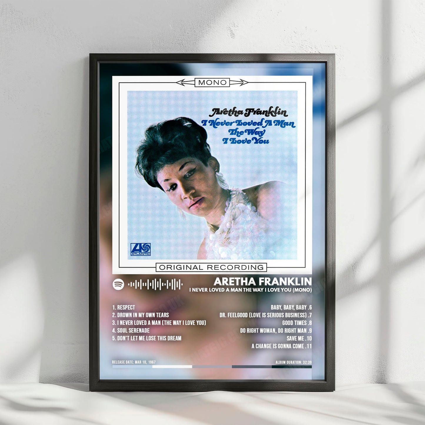 Aretha Franklin "I Never Loved a Man the Way I Love You " Album Cover Poster - with Complete Tracklist