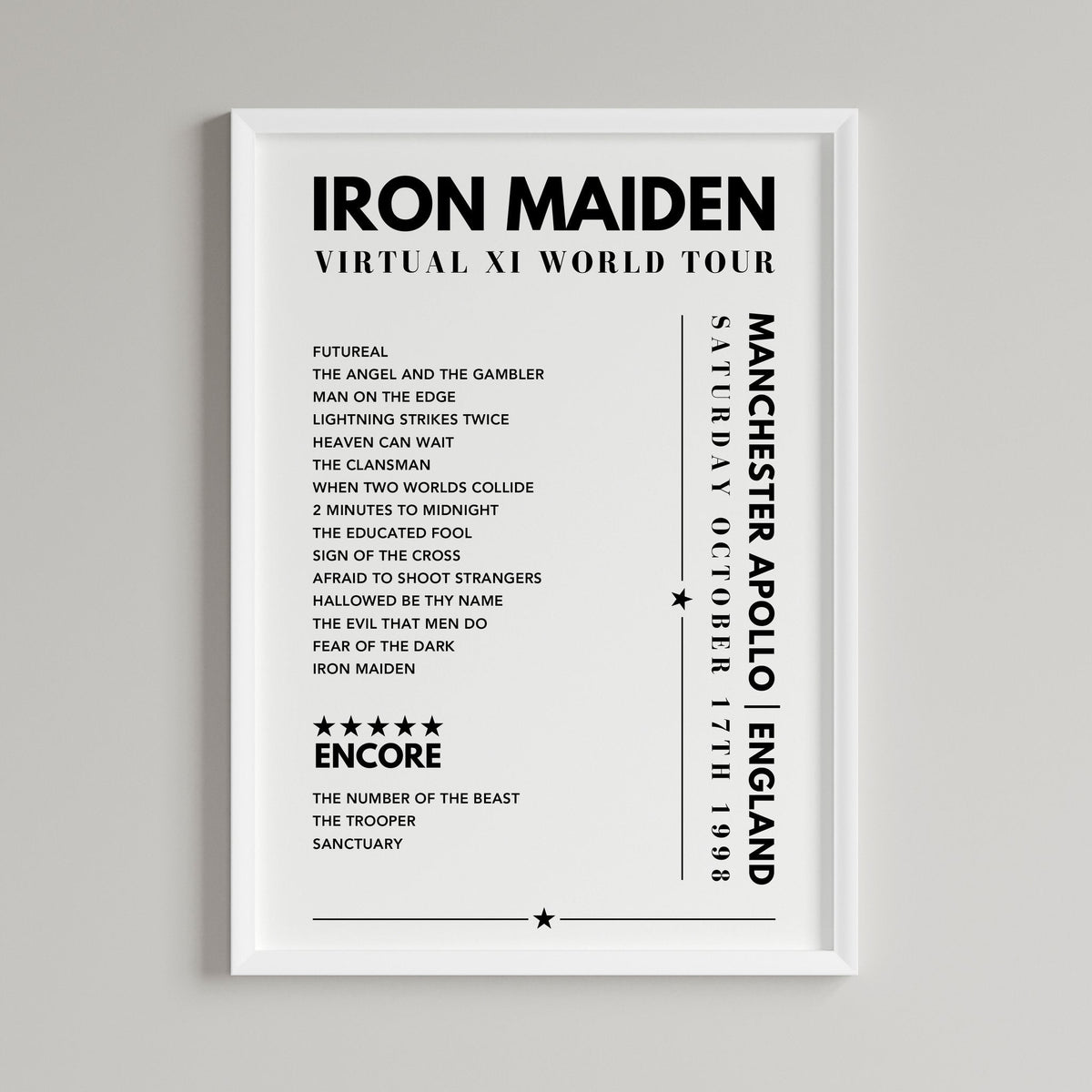 Iron Maiden setlist poster