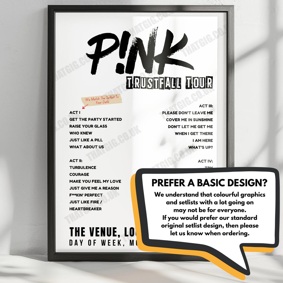 P!nk setlist poster