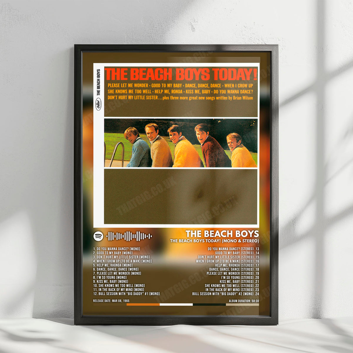 The Beach Boys "The Beach Boys Today! (Mono & Stereo)" Album Cover Poster - with Complete Tracklist