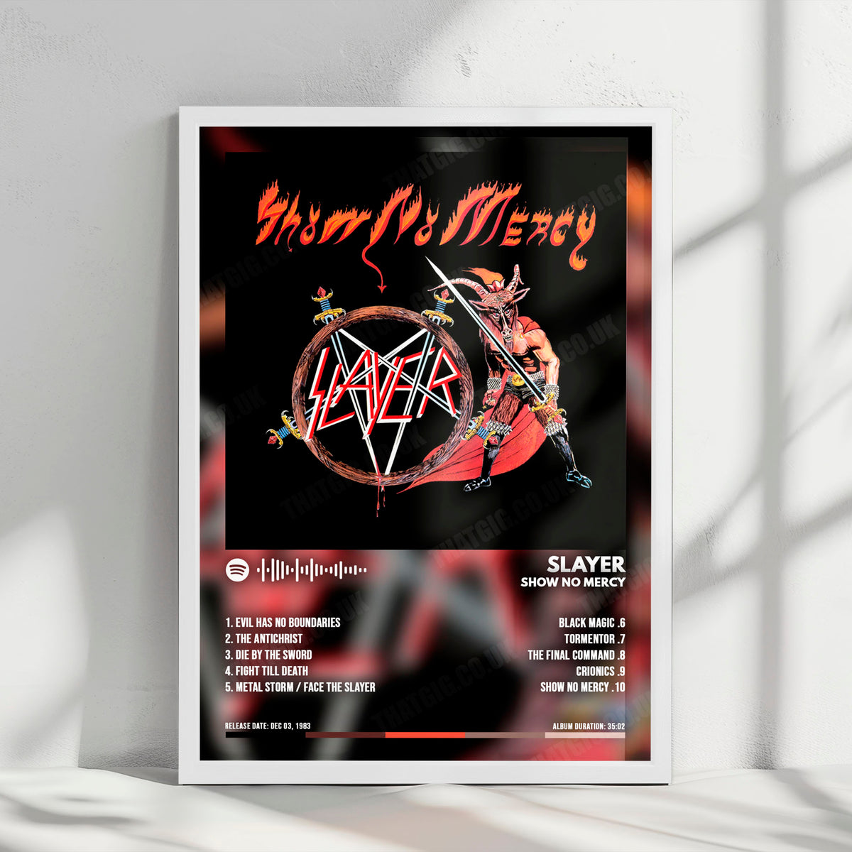 Slayer "Show No Mercy" Album Cover Poster - with Complete Tracklist