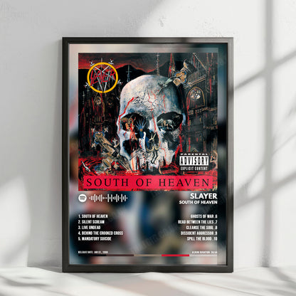 Slayer "South Of Heaven" Album Cover Poster - with Complete Tracklist