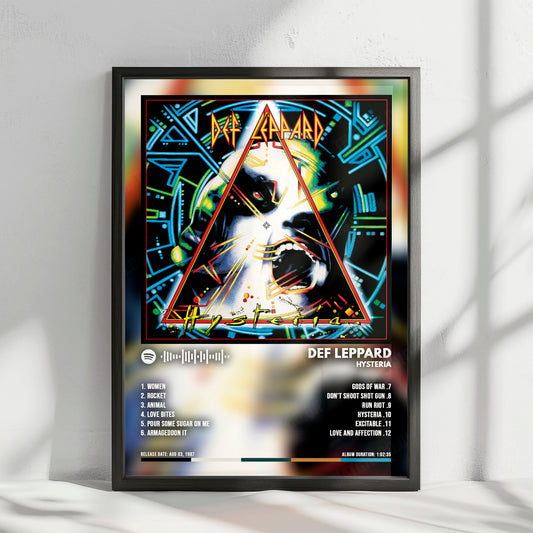 Def Leppard "Hysteria" Album Cover Poster - with Complete Tracklist