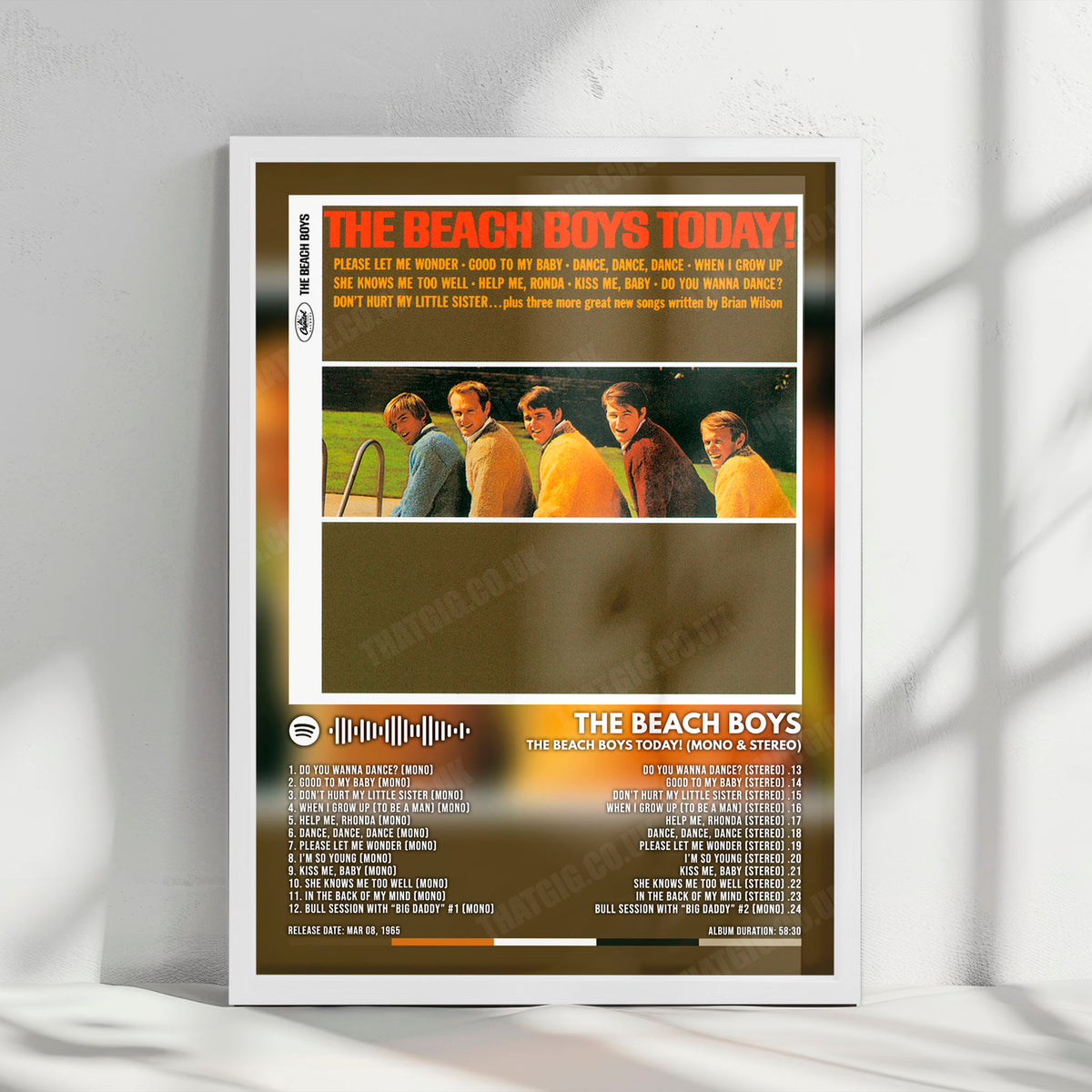 The Beach Boys "The Beach Boys Today! (Mono & Stereo)" Album Cover Poster - with Complete Tracklist