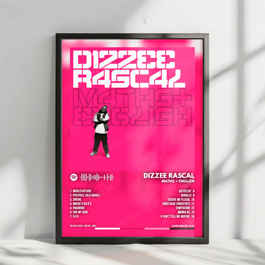 Dizzee Rascal "Maths + English" Album Cover Poster - with Complete Tracklist