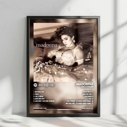 Madonna "Like a Virgin" Album Cover Poster - with Complete Tracklist