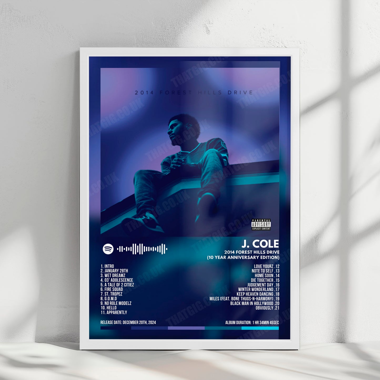 J. Cole "2014 Forest Hills Drive (10 Year Anniversary Edition)" Album Cover Poster - with Complete Tracklist
