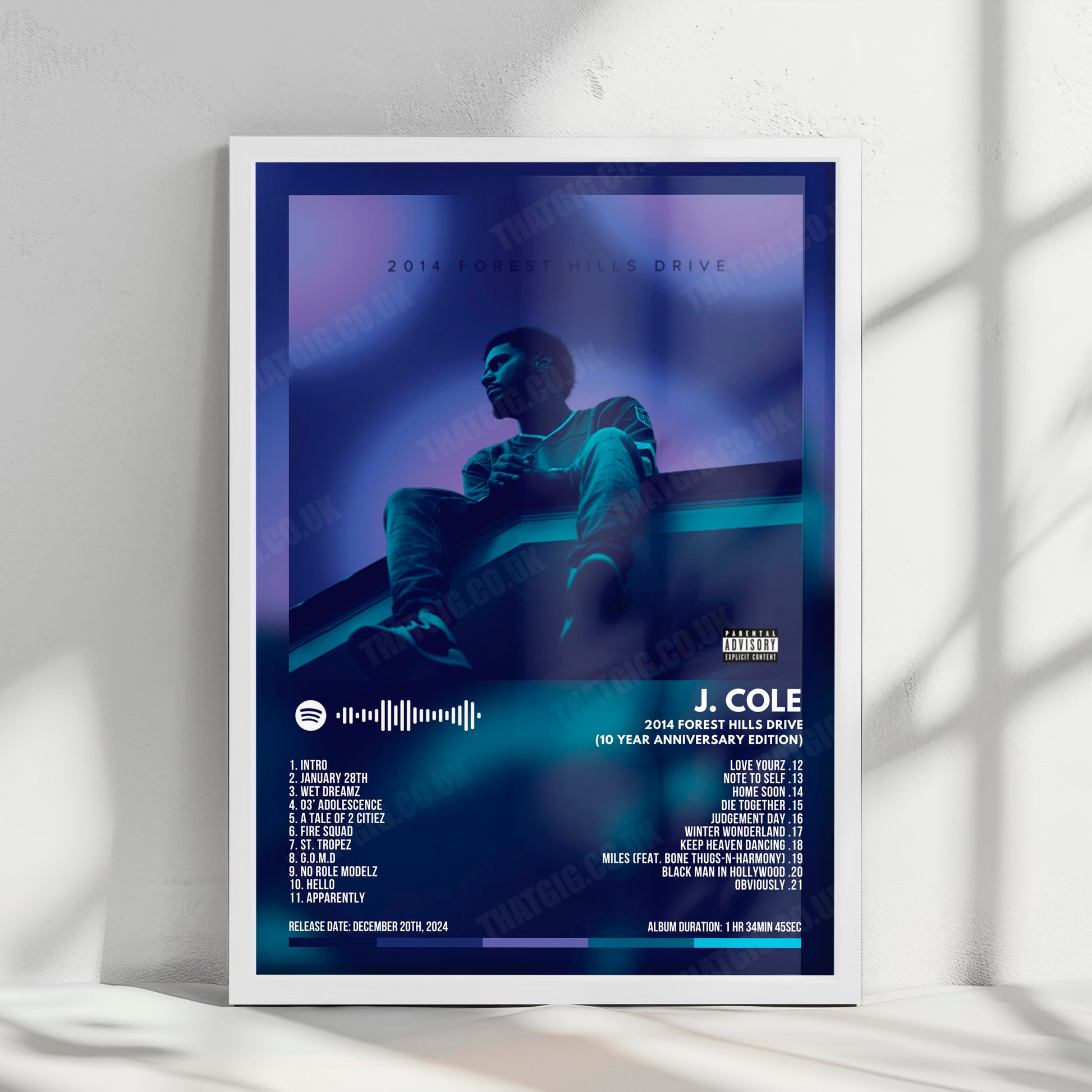 J. Cole "2014 Forest Hills Drive (10 Year Anniversary Edition)" Album Cover Poster - with Complete Tracklist