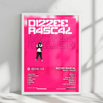 Dizzee Rascal "Maths + English" Album Cover Poster - with Complete Tracklist