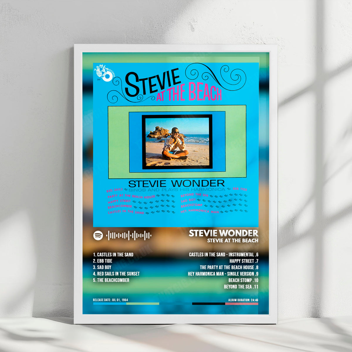 Stevie Wonder "Stevie At The Beach" Album Cover Poster - with Complete Tracklist