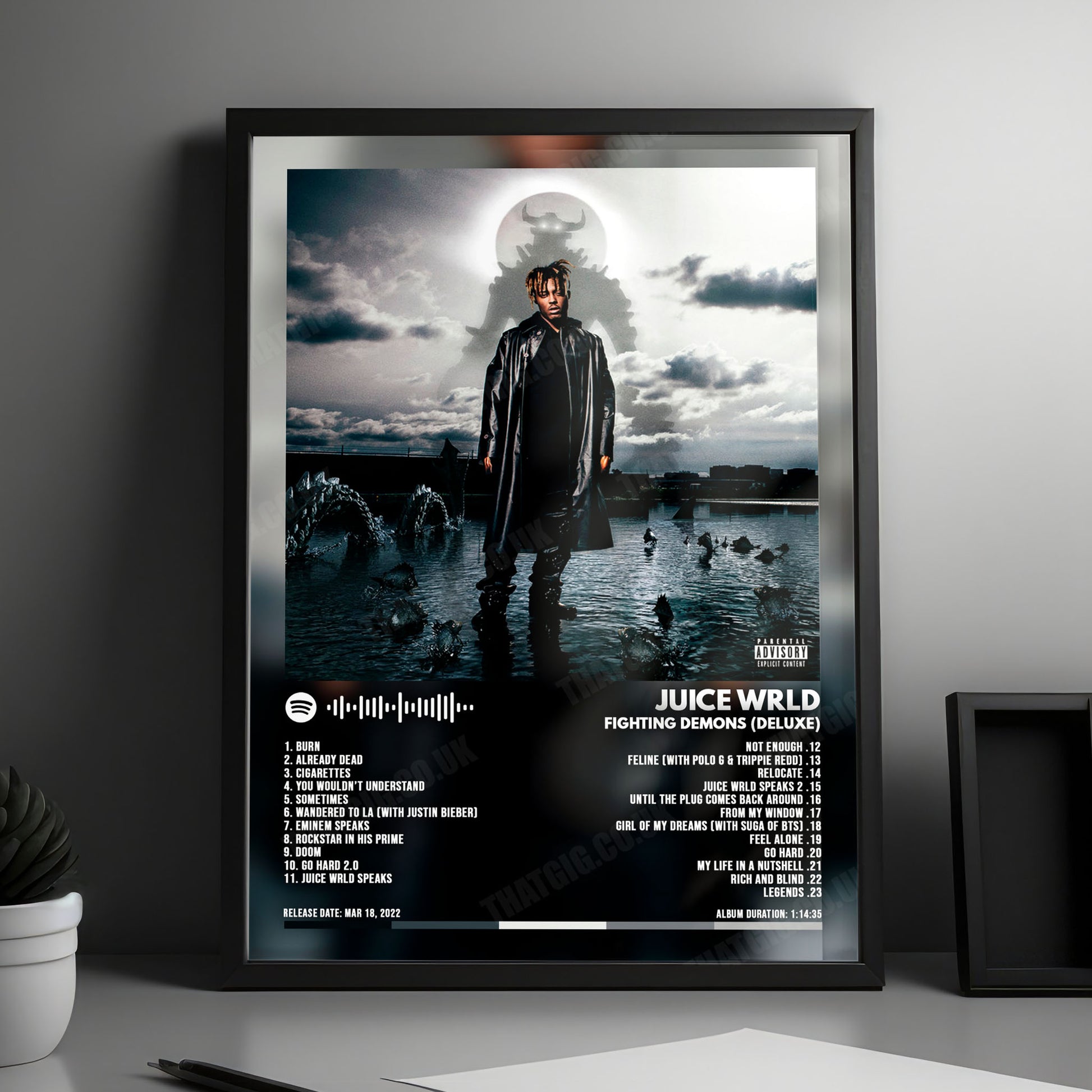 Juice WRLD "Fighting Demons (Deluxe)" Album Cover Poster - with Complete Tracklist