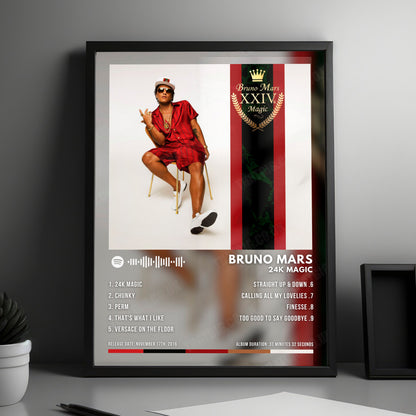 Bruno Mars "24K Magic" Album Cover Poster - with Complete Tracklist