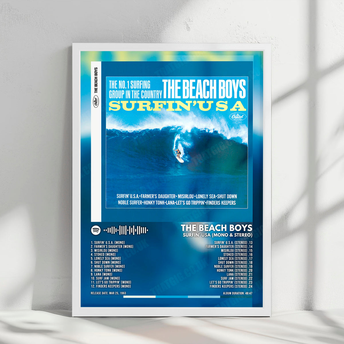 The Beach Boys "Surfin' USA (Mono & Stereo)" Album Cover Poster - with Complete Tracklist