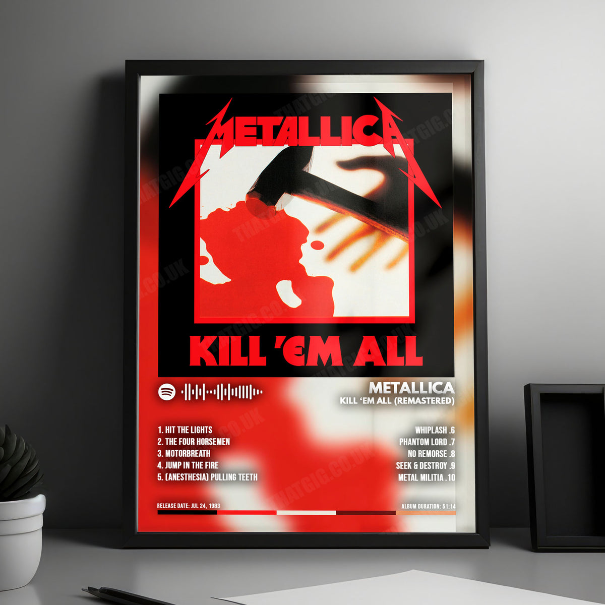 Metallica "Kill 'Em All" Album Cover Poster - with Complete Tracklist