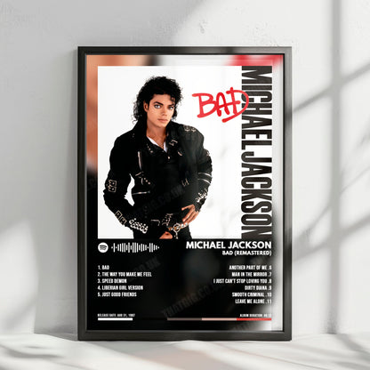 Michael Jackson "Bad (Remastered)" Album Cover Poster - with Complete Tracklist