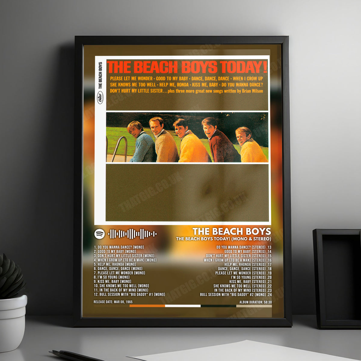 The Beach Boys "The Beach Boys Today! (Mono & Stereo)" Album Cover Poster - with Complete Tracklist