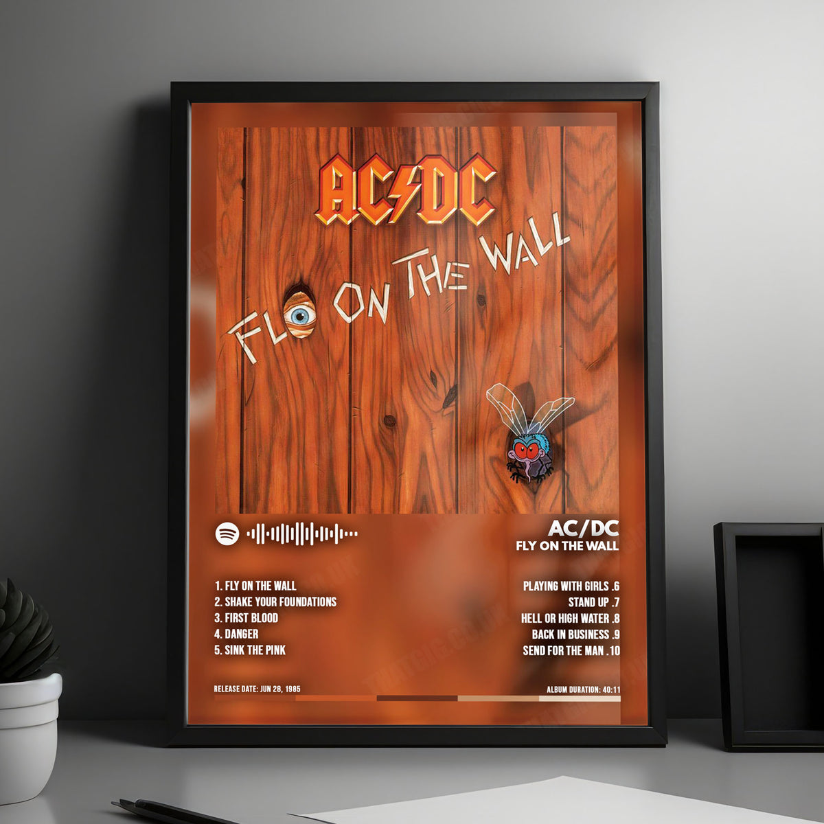 AC/DC "Fly on the Wall" Album Cover Poster - with Complete Tracklist