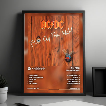 AC/DC "Fly on the Wall" Album Cover Poster - with Complete Tracklist