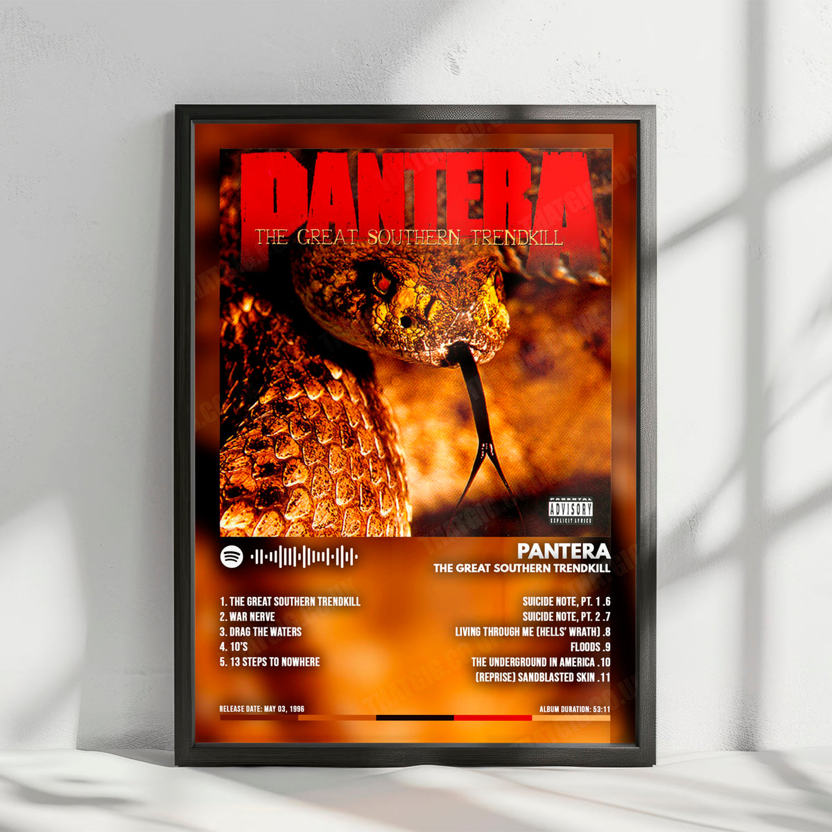 Pantera "The Great Southern Trendkill" Album Cover Poster - with Complete Tracklist