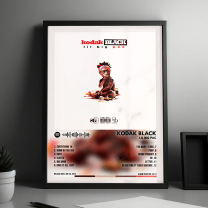 Kodak Black "Lil Big Pac" Album Cover Poster - with Complete Tracklist