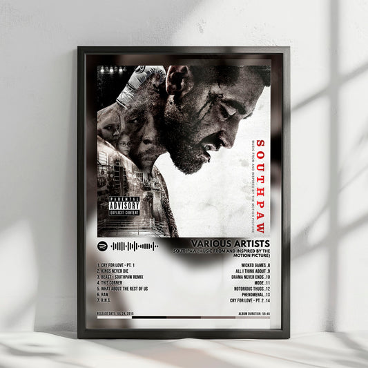 Various Artists "Southpaw: Music from and Inspired by the Motion Picture" Album Cover Poster - with Complete Tracklist