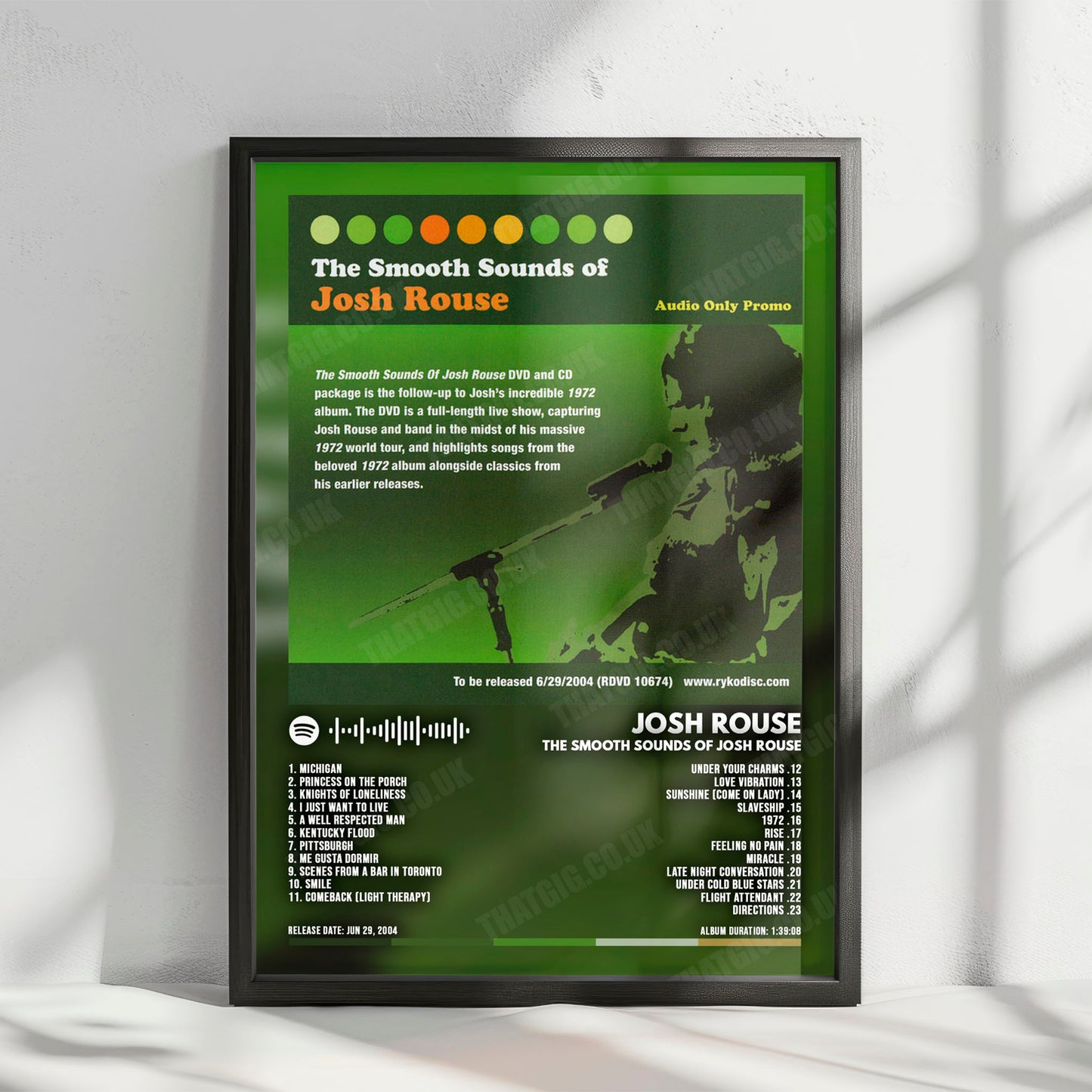 Josh Rouse "The Smooth Sounds Of Josh Rouse" Album Cover Poster - with Complete Tracklist