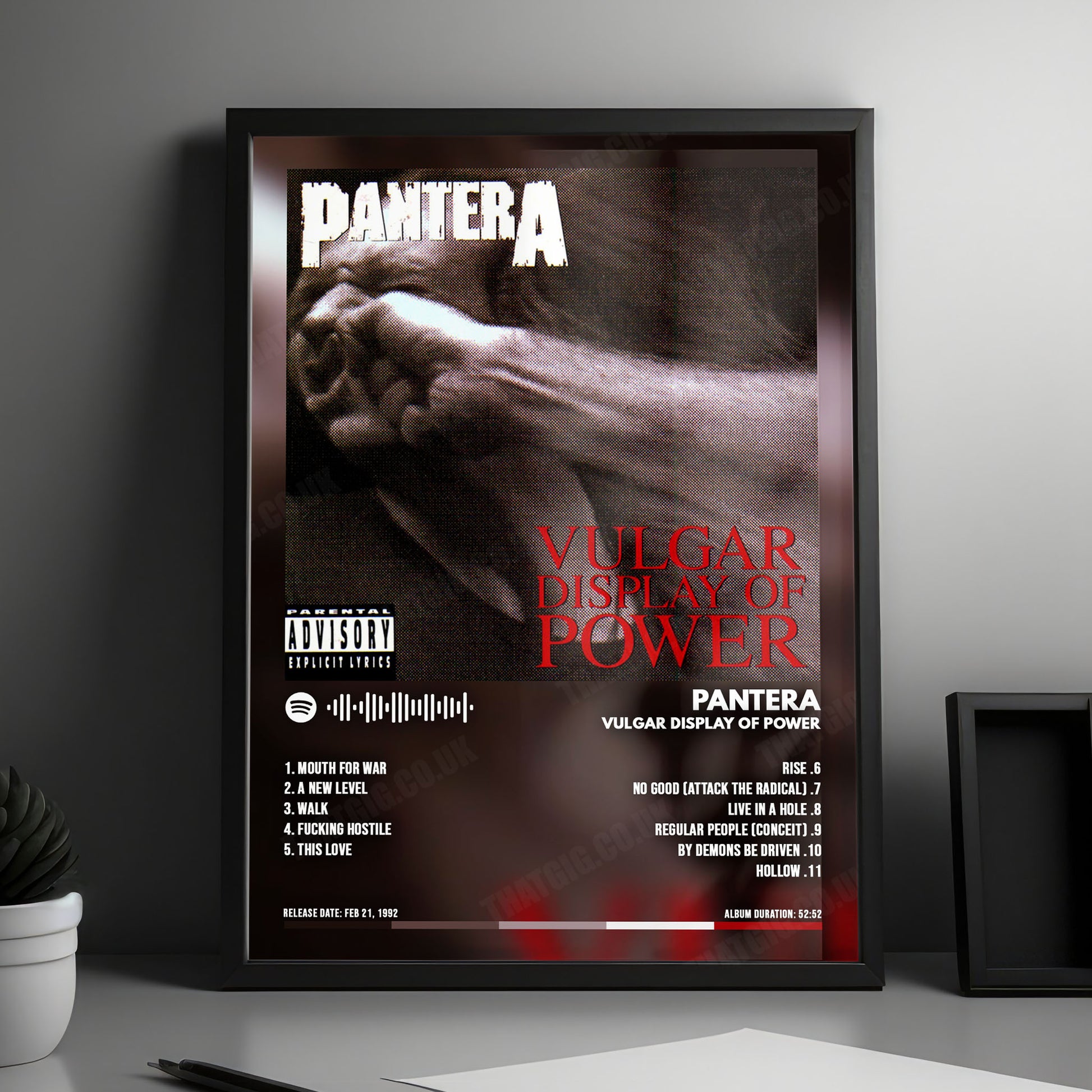 Pantera "Vulgar Display of Power " Album Cover Poster - with Complete Tracklist