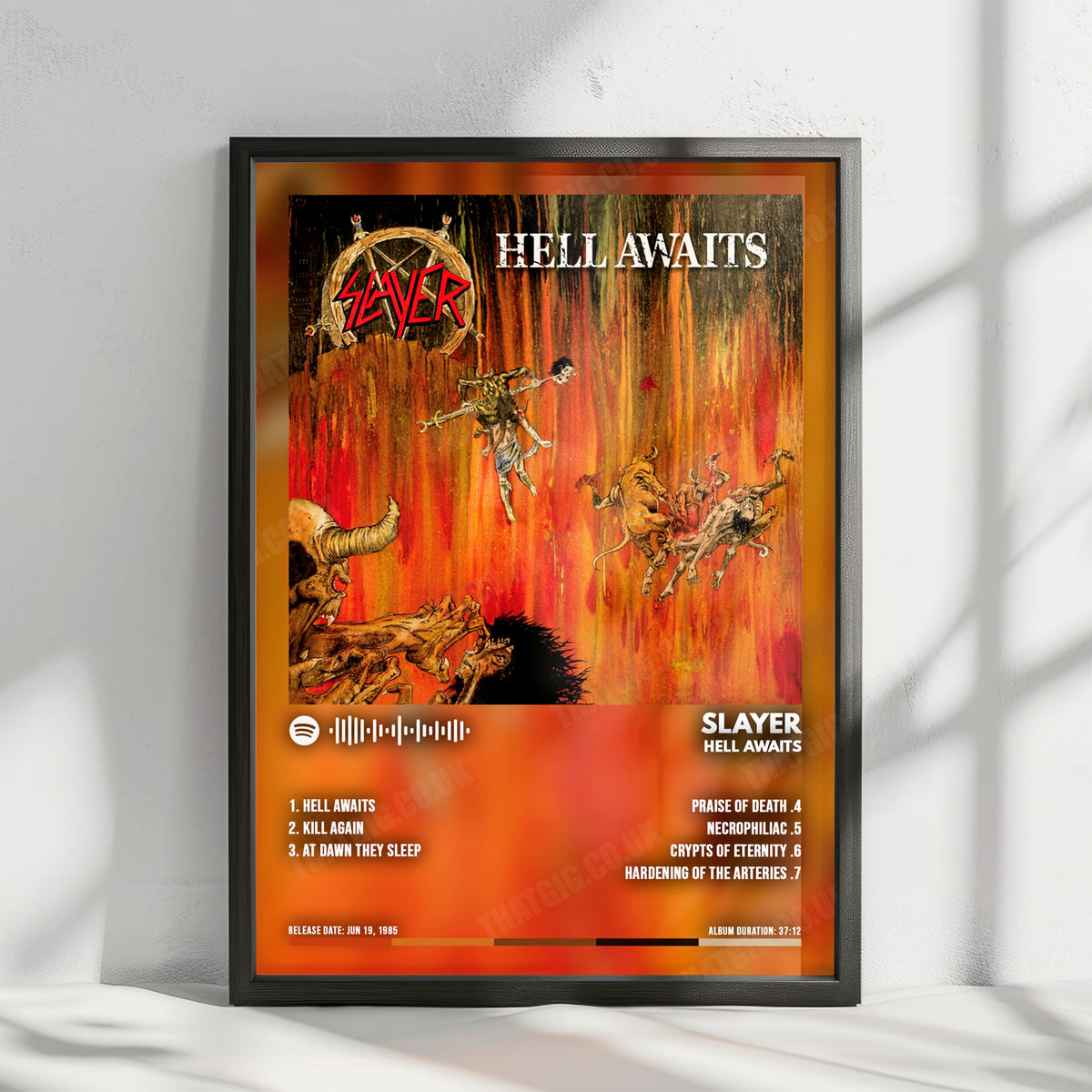 Slayer "Hell Awaits" Album Cover Poster - with Complete Tracklist
