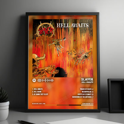 Slayer "Hell Awaits" Album Cover Poster - with Complete Tracklist