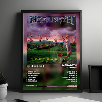 Megadeth "Youthanasia" Album Cover Poster - with Complete Tracklist