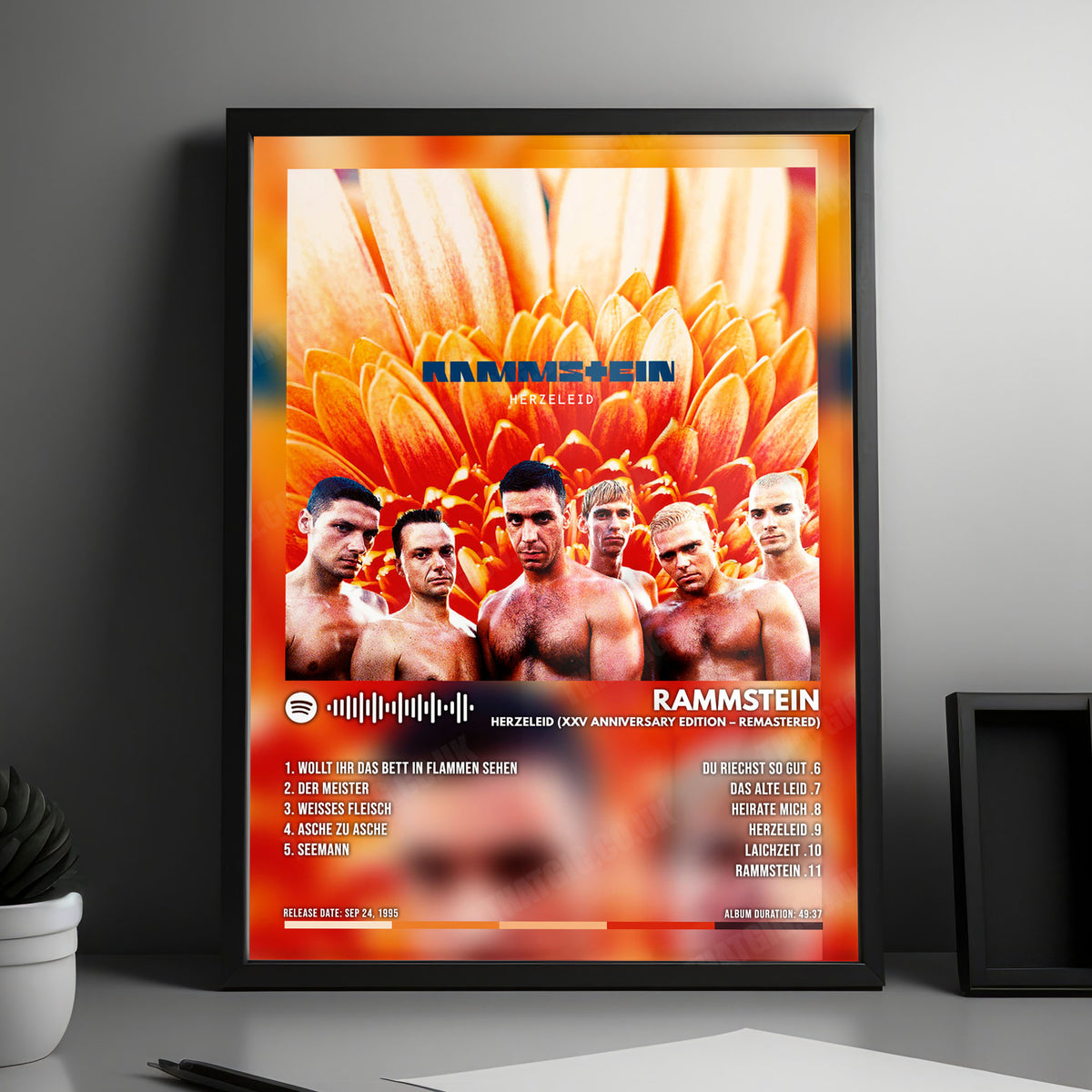 Rammstein "Herzeleid (XXV Anniversary Edition - Remastered)" Album Cover Poster - with Complete Tracklist