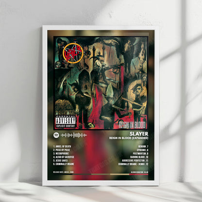 Slayer "Reign in Blood " Album Cover Poster - with Complete Tracklist