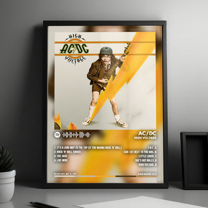 AC/DC "High Voltage" Album Cover Poster - with Complete Tracklist