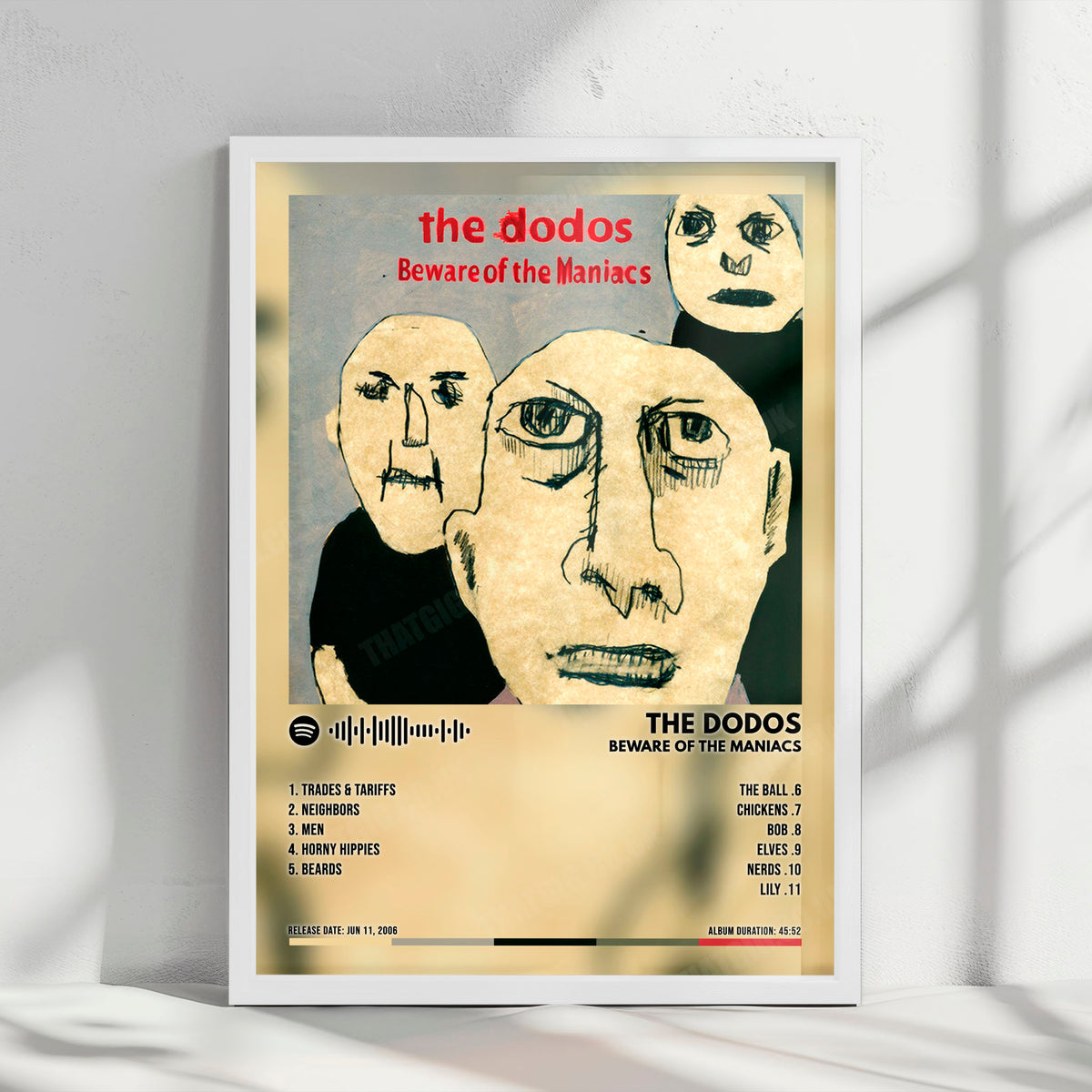 The Dodos "Beware of the Maniacs" Album Cover Poster - with Complete Tracklist