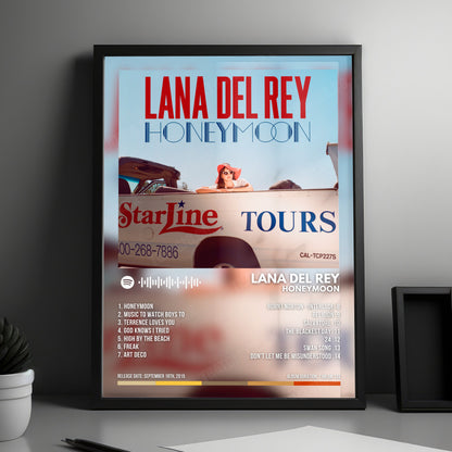 Lana Del Rey "Honeymoon" Album Cover Poster - with Complete Tracklist