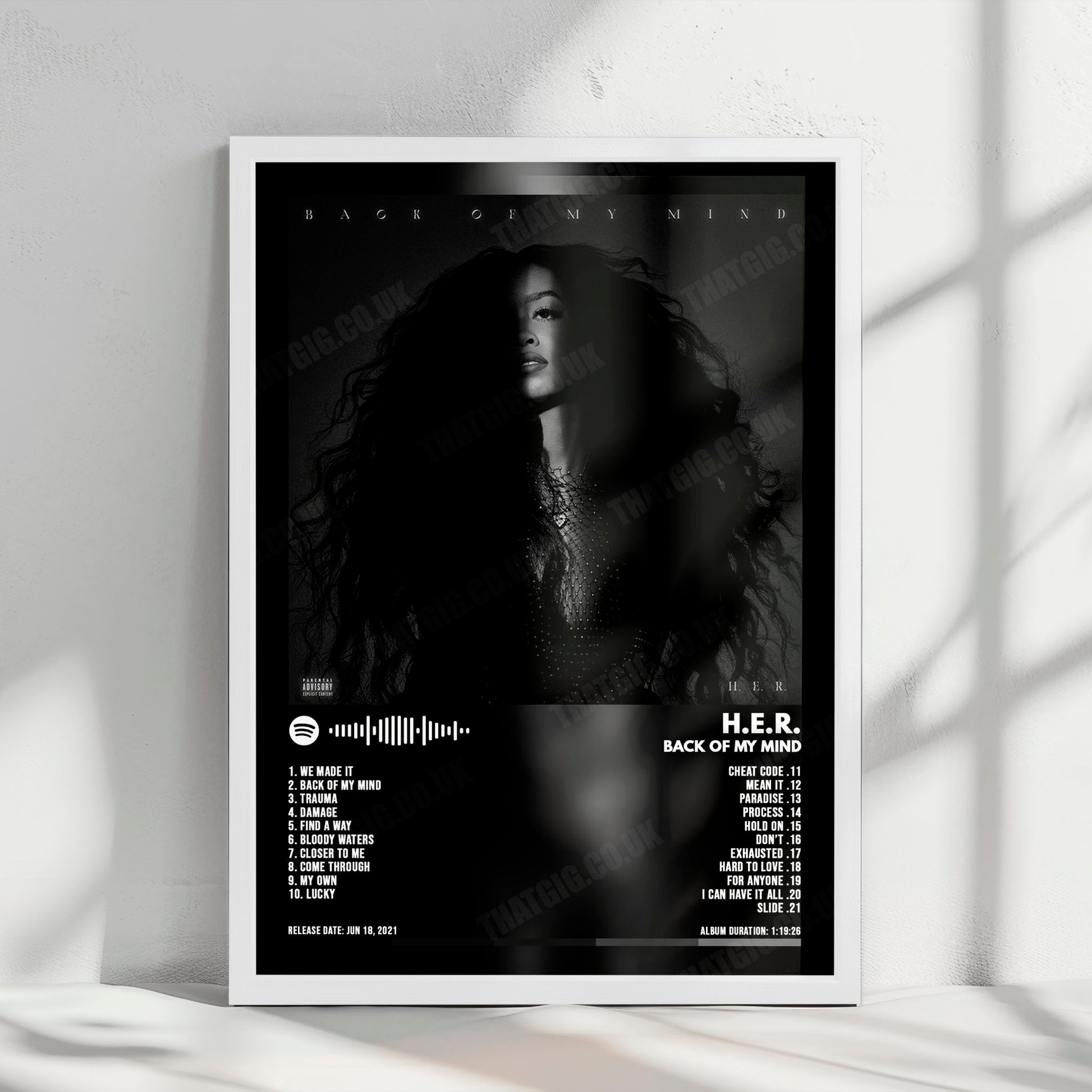 H.E.R. "Back of My Mind" Album Cover Poster - with Complete Tracklist