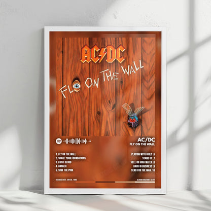 AC/DC "Fly on the Wall" Album Cover Poster - with Complete Tracklist