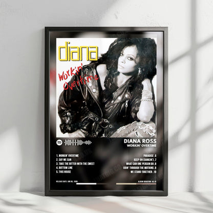 Diana Ross "Workin' Overtime" Album Cover Poster - with Complete Tracklist