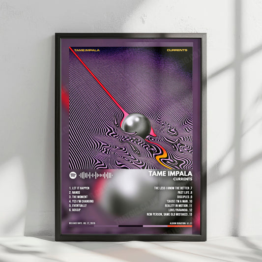 Tame Impala "Currents " Album Cover Poster - with Complete Tracklist