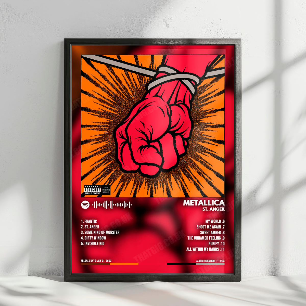 Metallica "St. Anger" Album Cover Poster - with Complete Tracklist