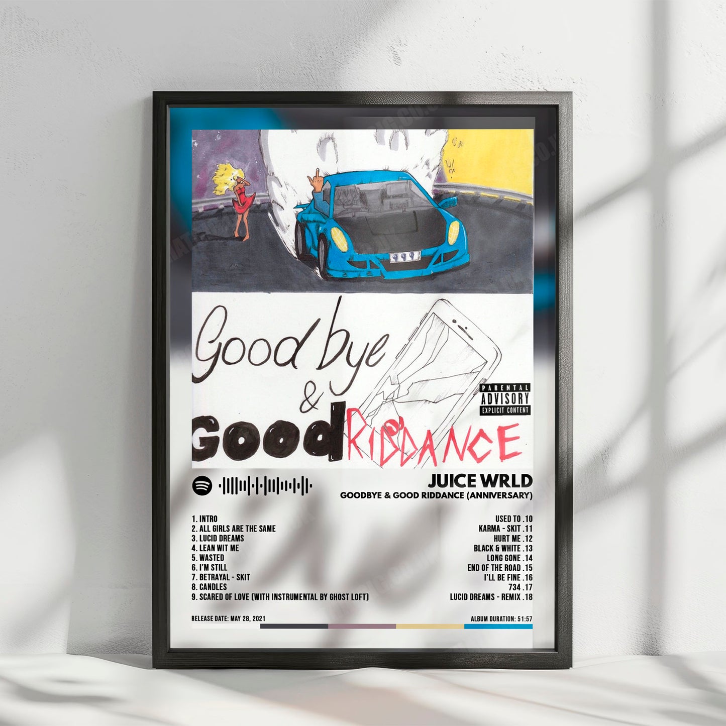 Juice WRLD "Goodbye & Good Riddance (Anniversary)" Album Cover Poster - with Complete Tracklist