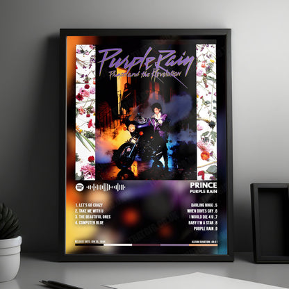 Prince "Purple Rain " Album Cover Poster - with Complete Tracklist