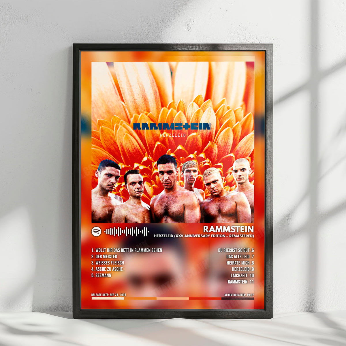 Rammstein "Herzeleid (XXV Anniversary Edition - Remastered)" Album Cover Poster - with Complete Tracklist