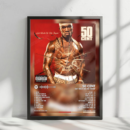 50 Cent "Get Rich or Die Tryin'" Album Cover Poster - with Complete Tracklist