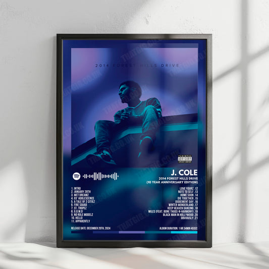 J. Cole "2014 Forest Hills Drive (10 Year Anniversary Edition)" Album Cover Poster - with Complete Tracklist