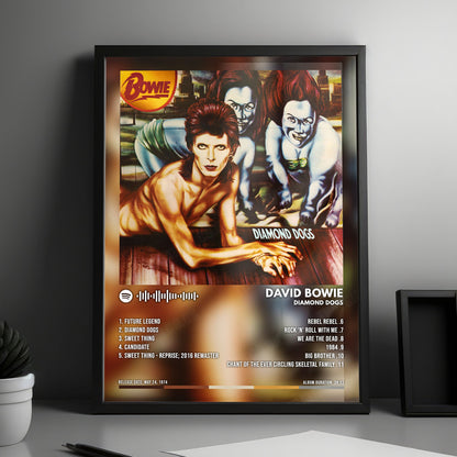 David Bowie "Diamond Dogs" Album Cover Poster - with Complete Tracklist