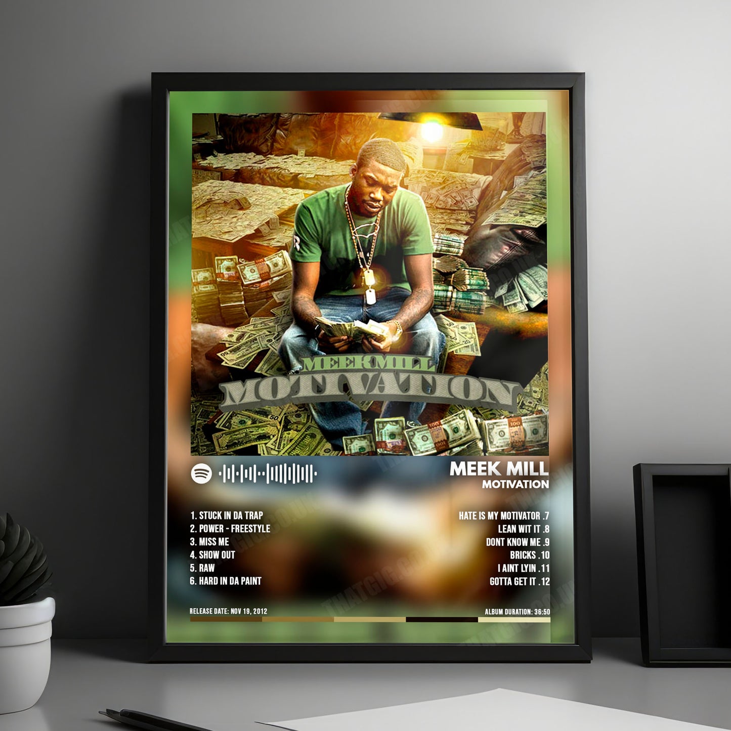 Meek Mill "Motivation" Album Cover Poster - with Complete Tracklist