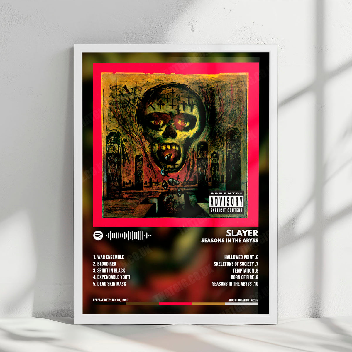 Slayer "Seasons In The Abyss" Album Cover Poster - with Complete Tracklist