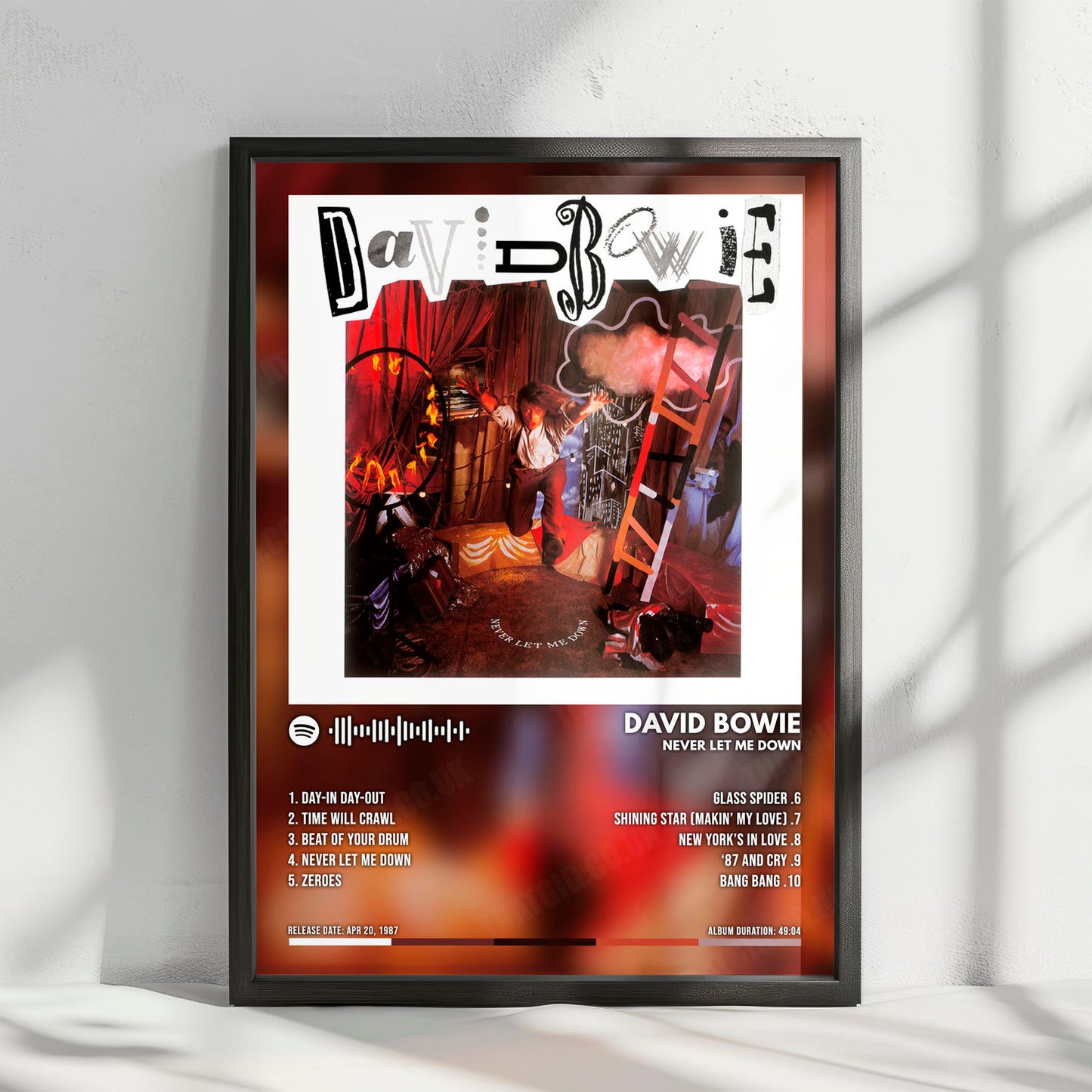 David Bowie "Never Let Me Down" Album Cover Poster - with Complete Tracklist